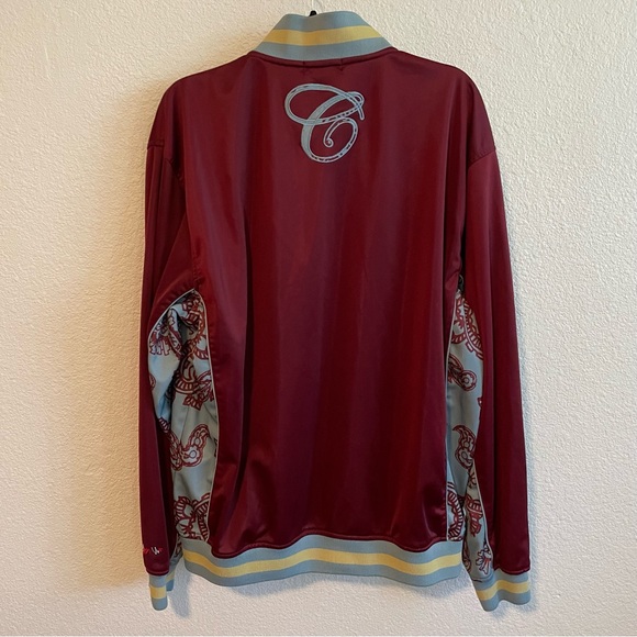 COOGI Burgundy Wine Blue Paisley Bohemian Zip Up Sweater Jacket - Picture 7 of 11
